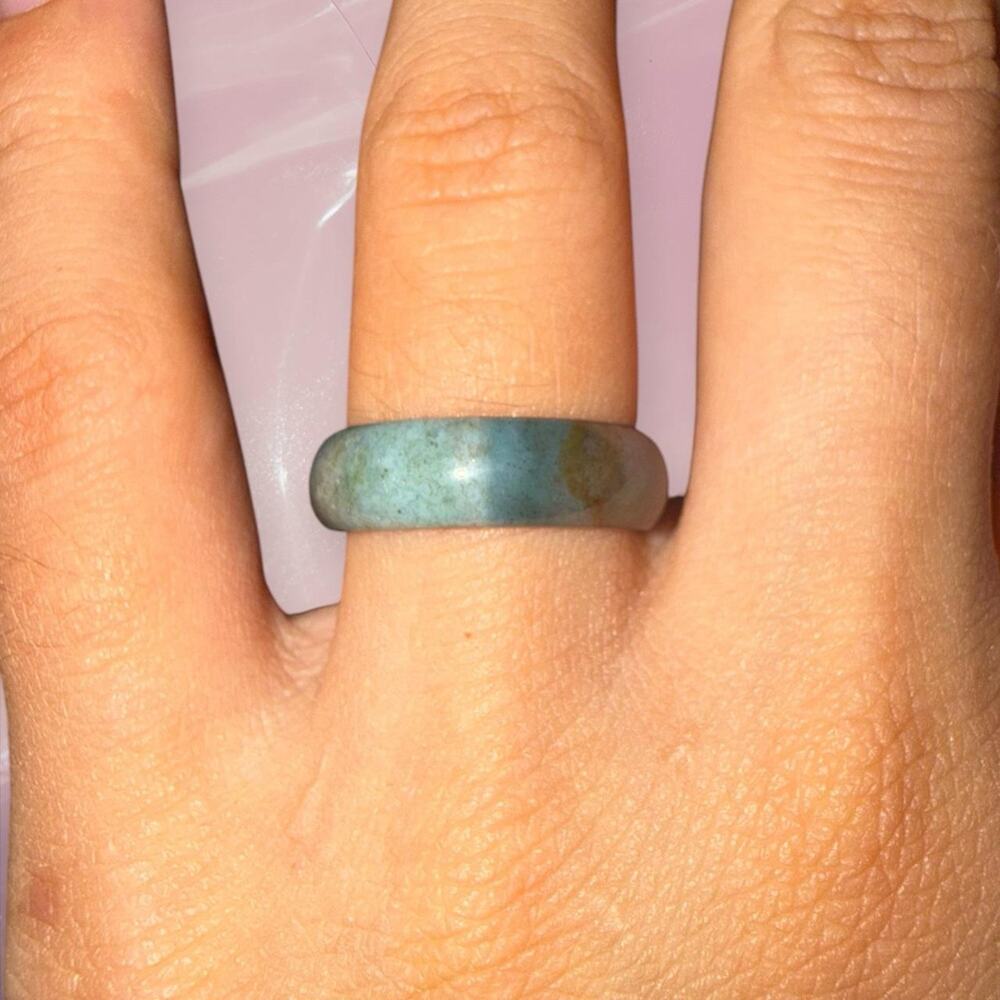 Y2K lucky green and pink speckled natural Agate ring boho fairycore cottagecore